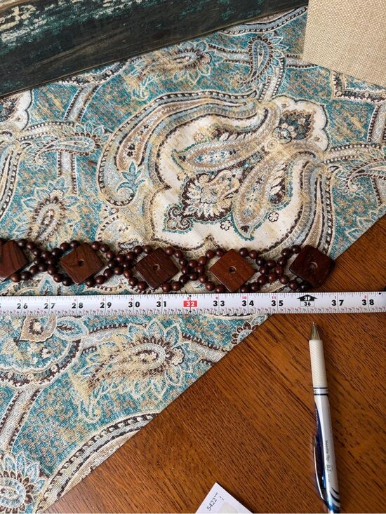 Rosewood Beaded Belt Adjustable Peg Closure Exotic Wood Boho NWT Costa Rica main image 5